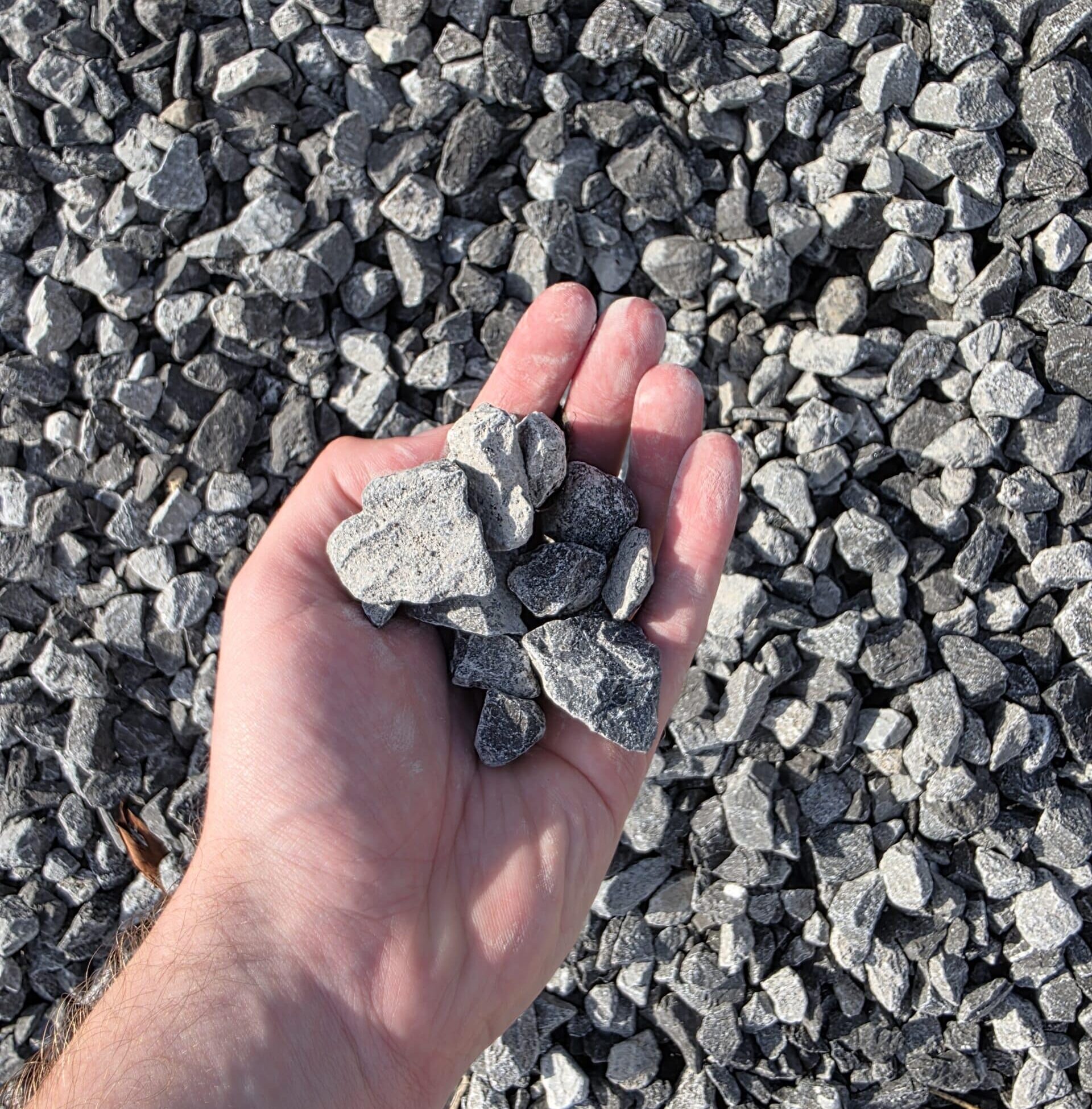 3/4 inch crushed stone driveway gravel closeup showing size and texture