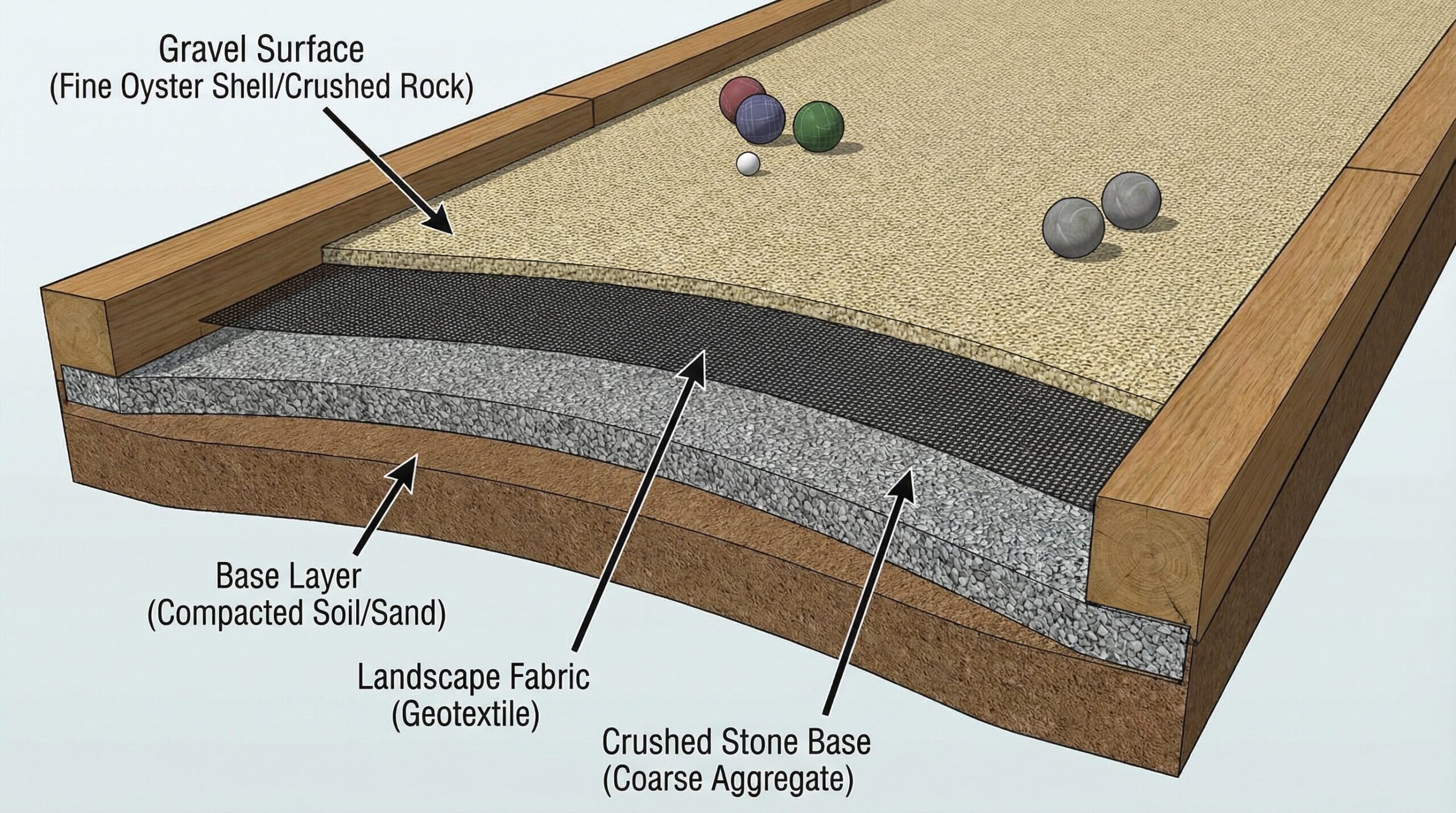 Bocce court construction layers diagram