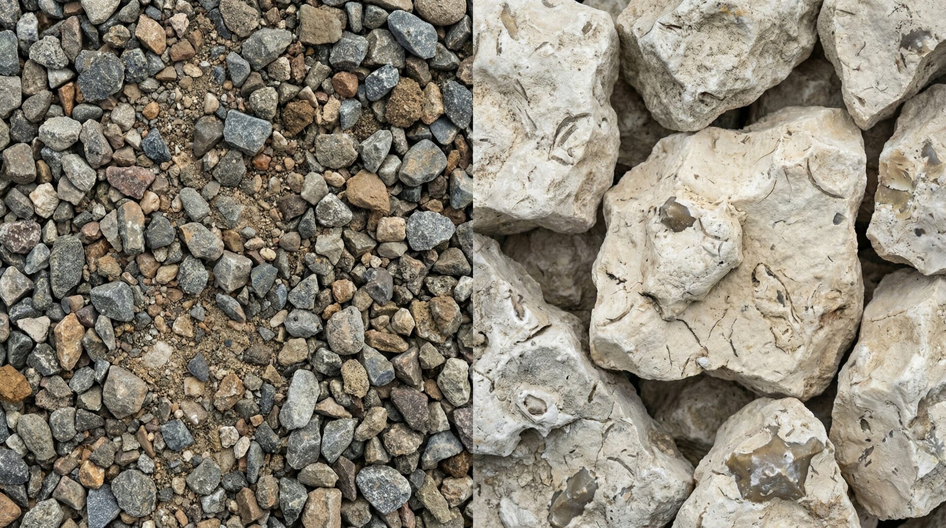 Close-up of crusher run texture vs limestone pieces