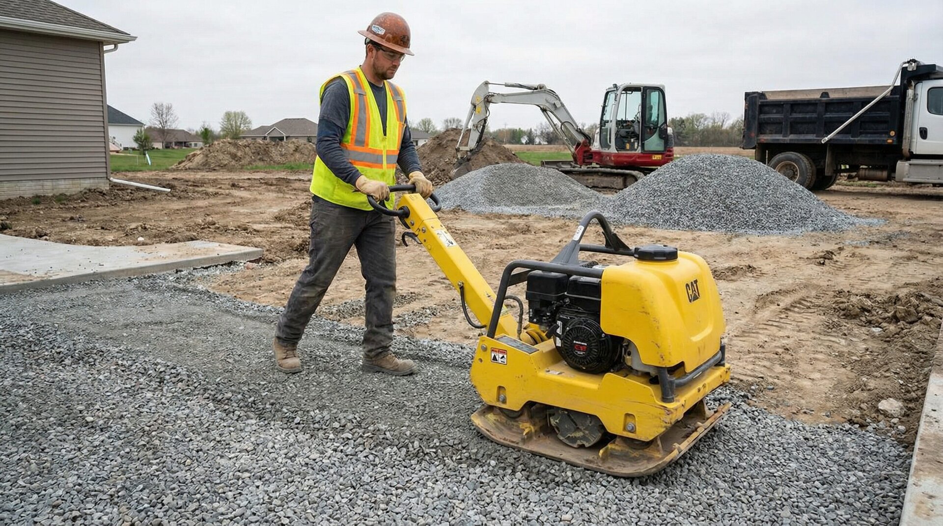 Driveway installation process compacting crusher run