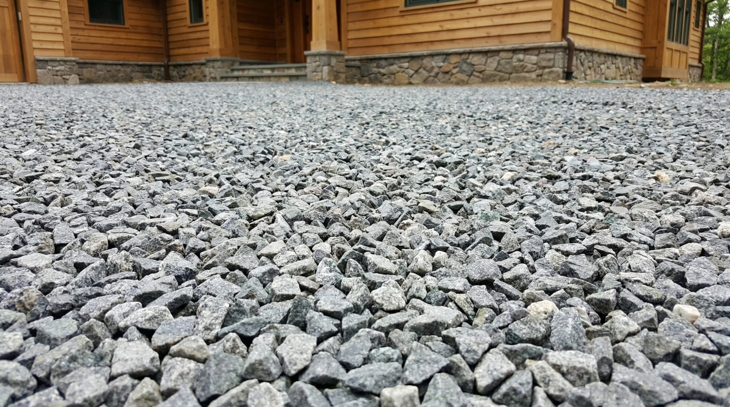 Driveway with crushed gravel showing proper rock size