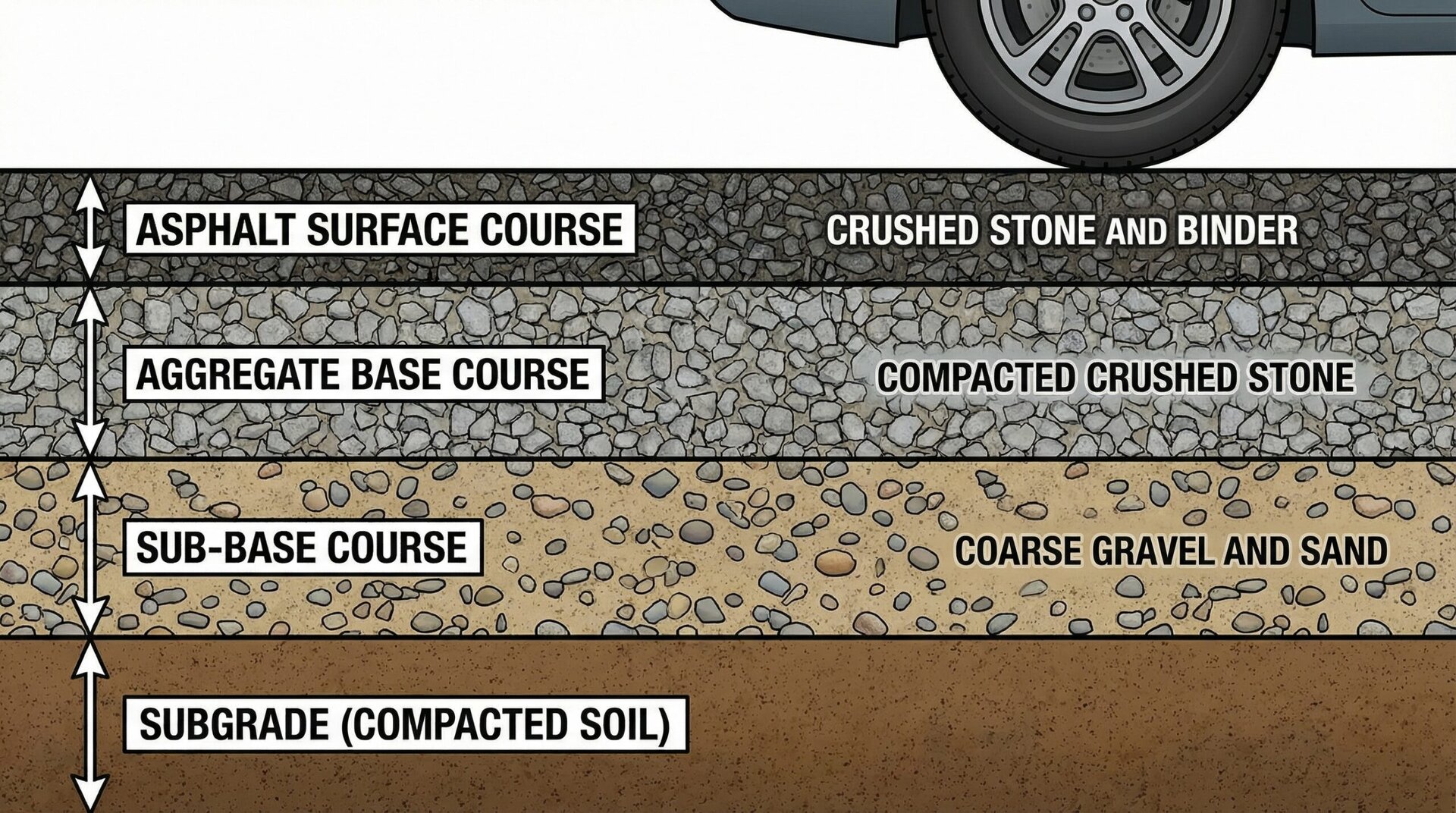 cross section diagram showing driveway layers with different rock types