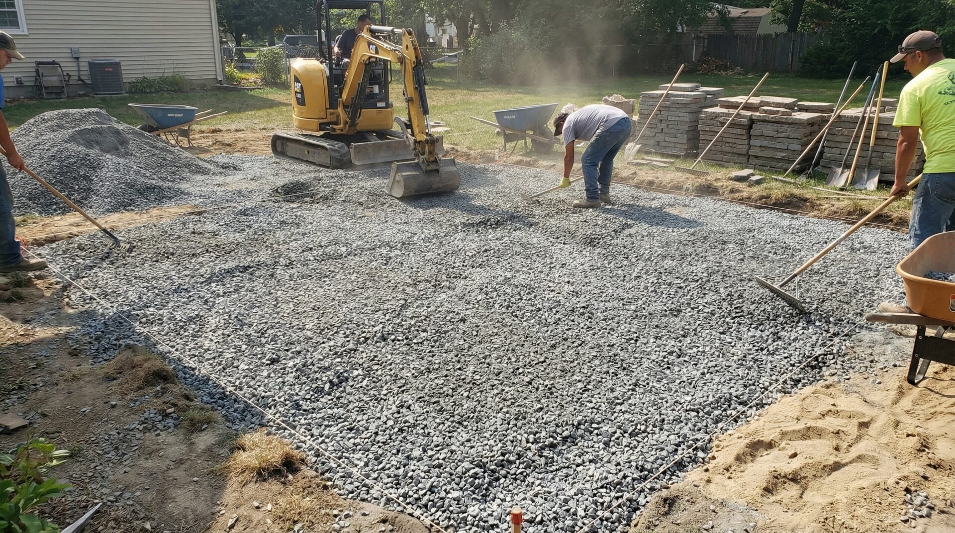 Gravel #5 base layer for paver installation process