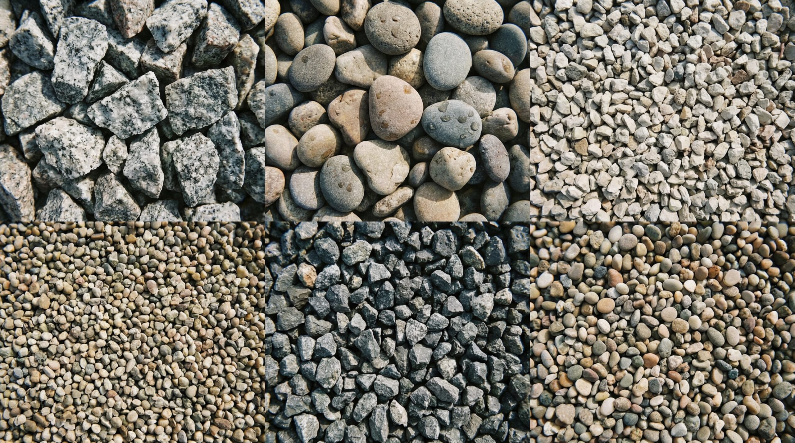 Close-up comparison of different gravel grades showing texture and size differences