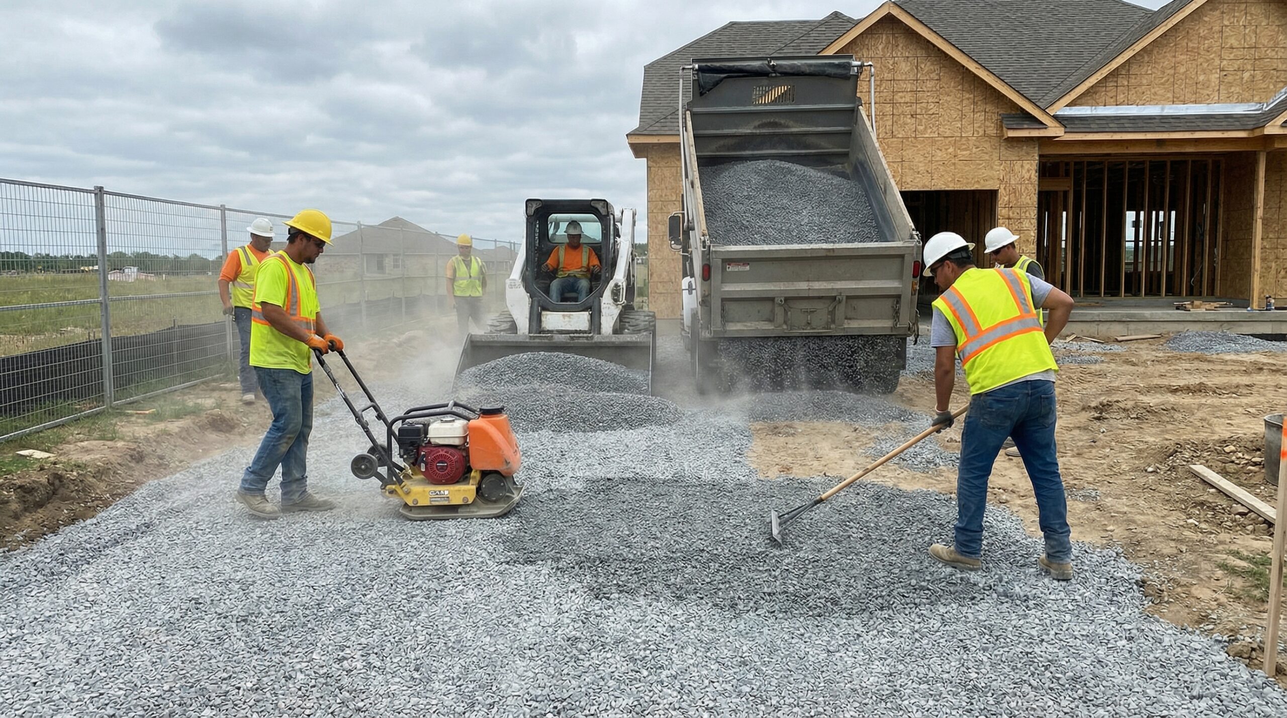Gravel installation during driveway construction