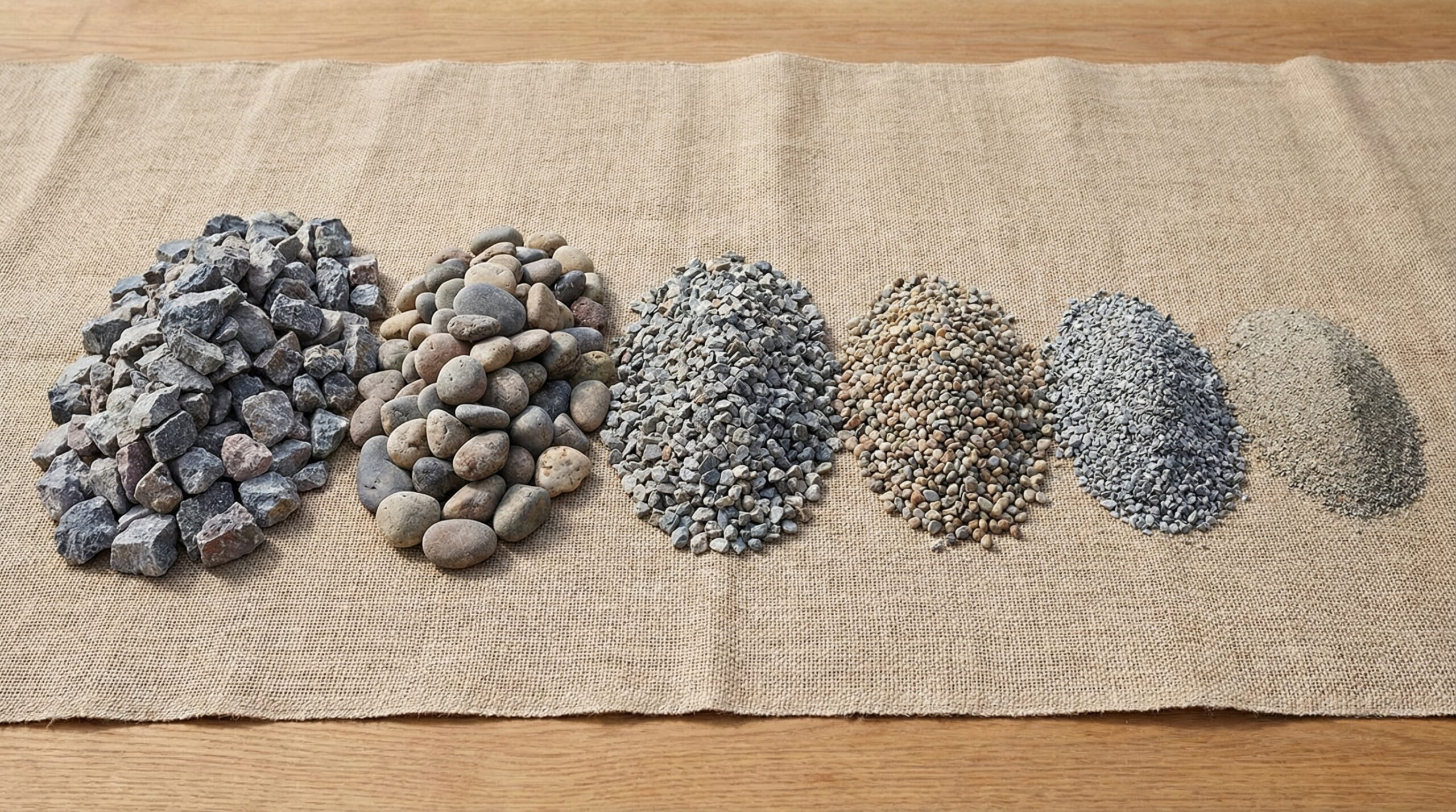 Detailed gravel size chart showing stone grades with measurements