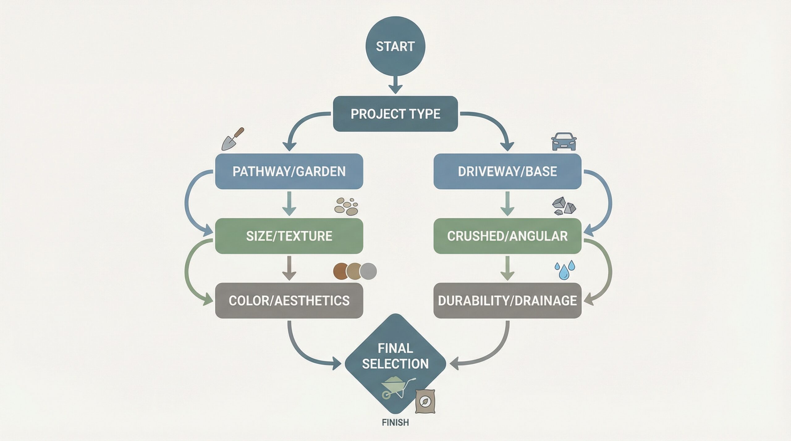 Gravel size selection flowchart showing decision process