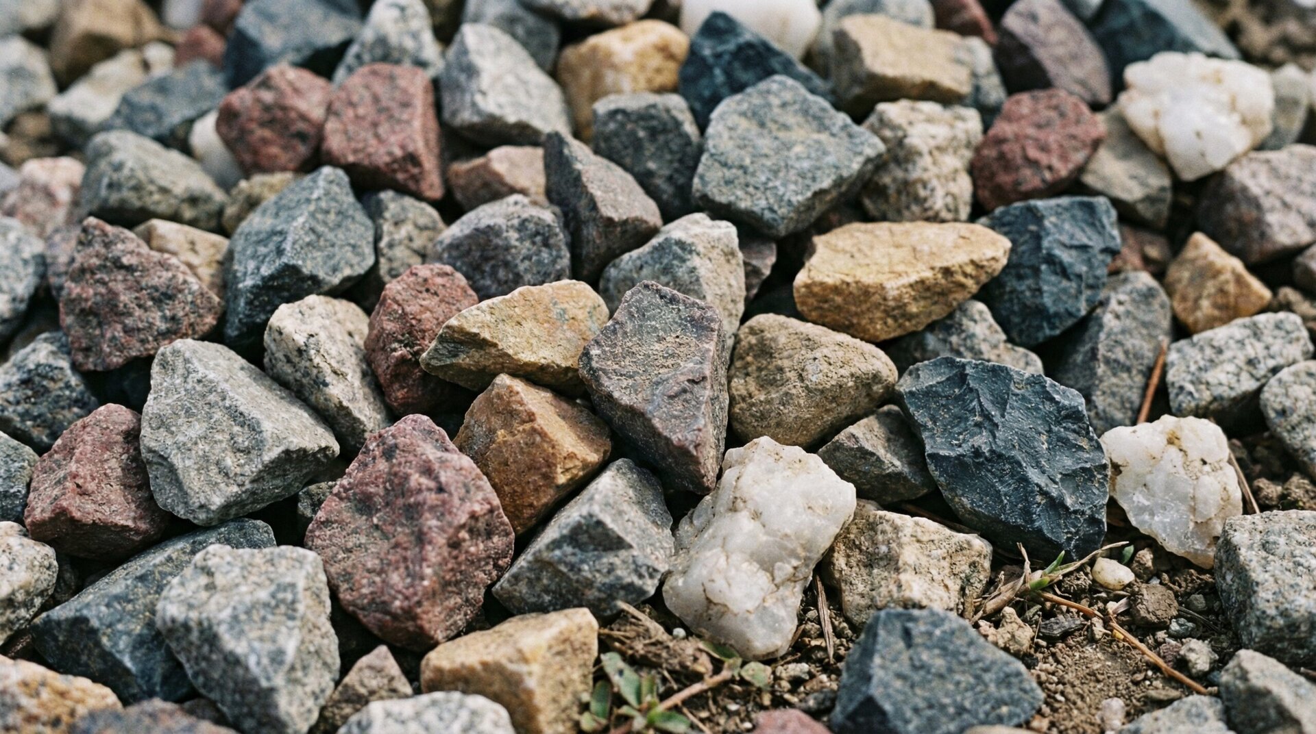 close-up shot of 3/4 inch gravel showing angular edges and various colors
