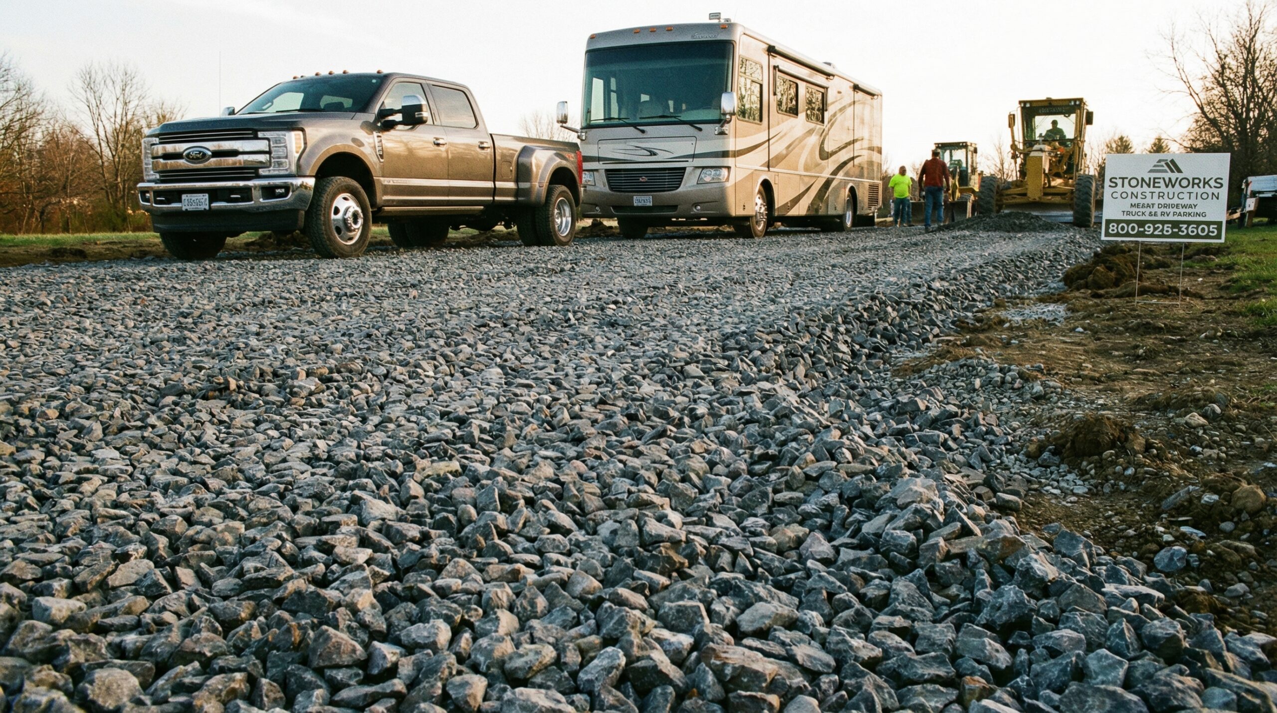 Heavy-duty driveway with large crushed stone installation