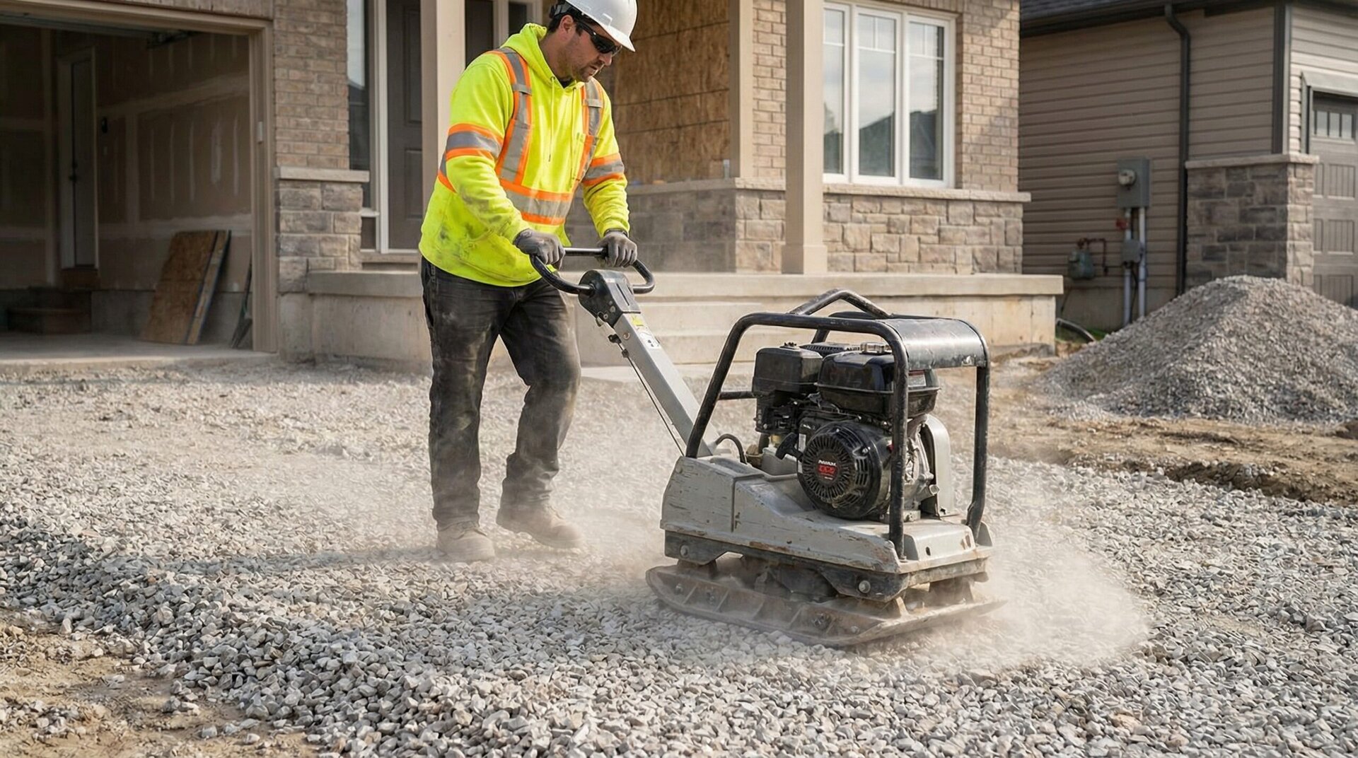 Installation process showing proper compaction of limestone base