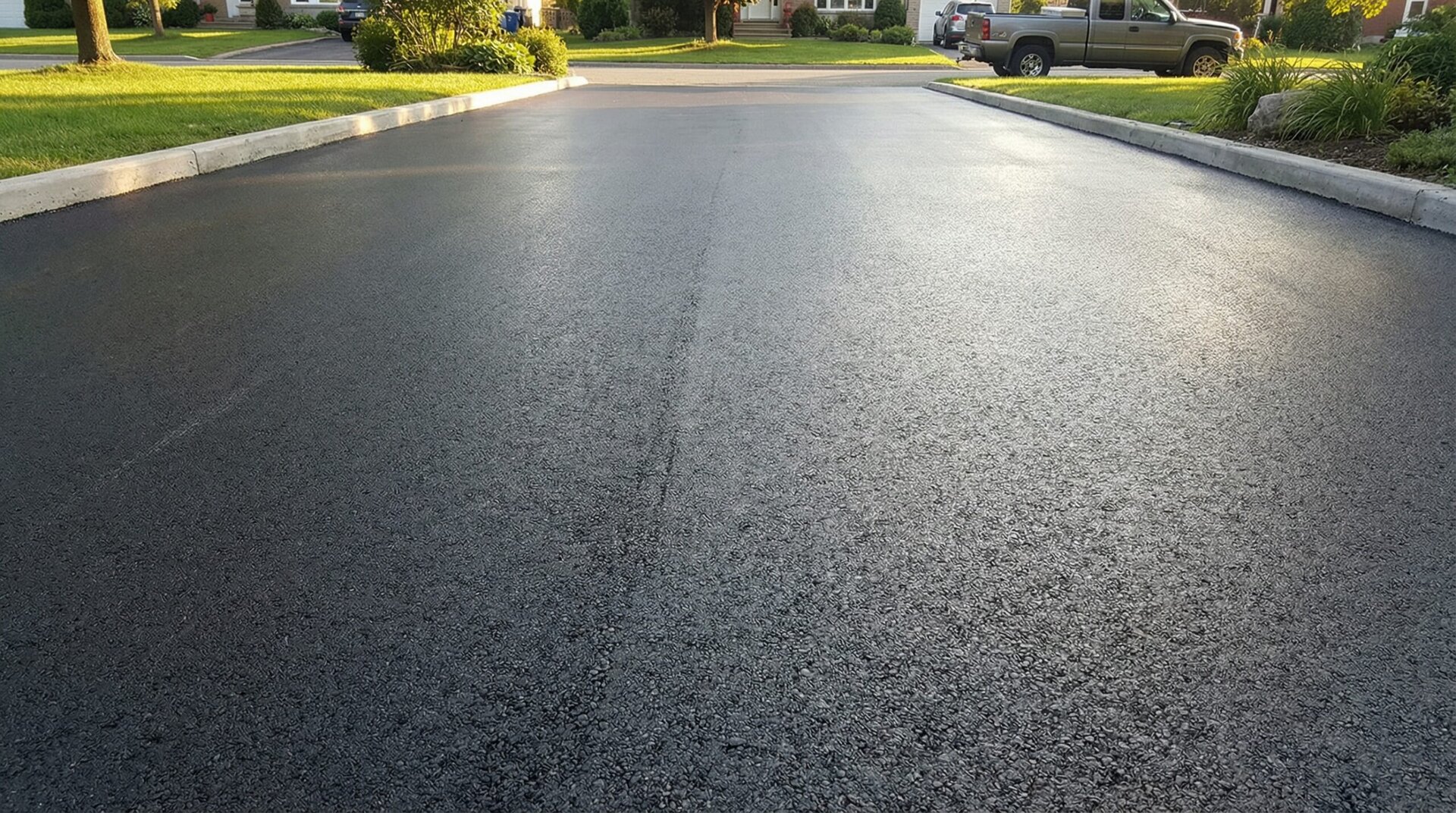 Finished recycled asphalt driveway surface showing smooth dark compacted material
