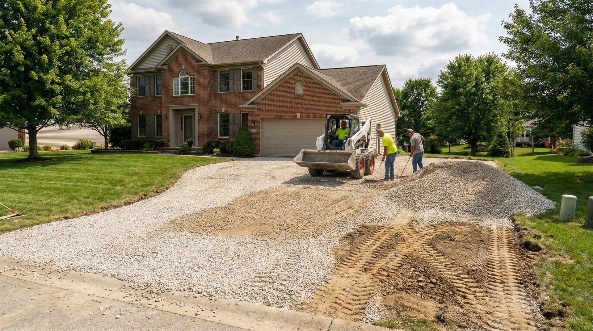 Residential driveway installation showing 53 gravel application