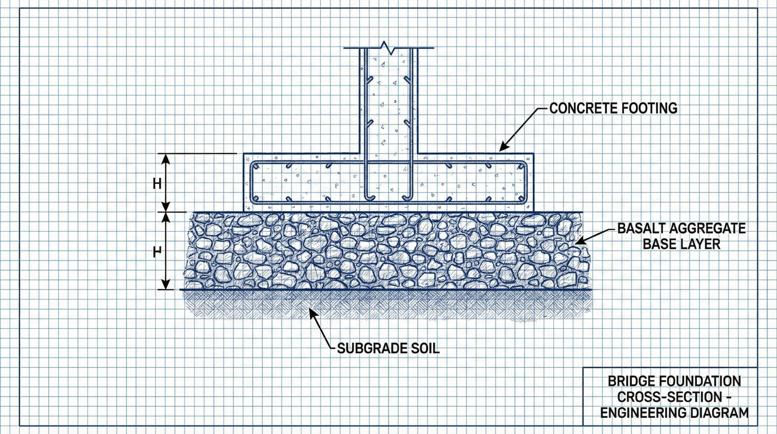 small bridge basalt foundation cross-section
