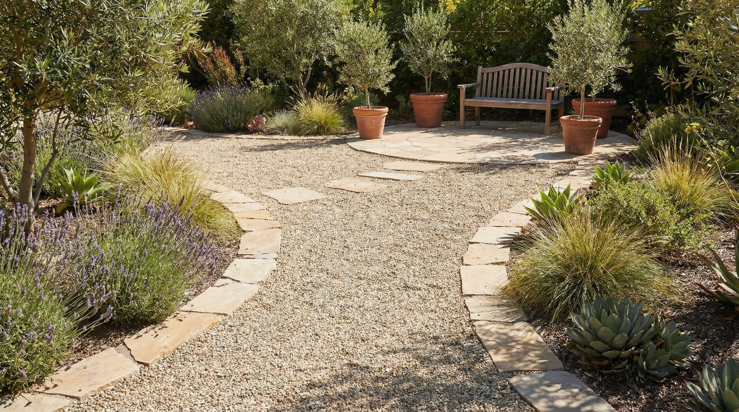 Walkway and patio gravel installation example