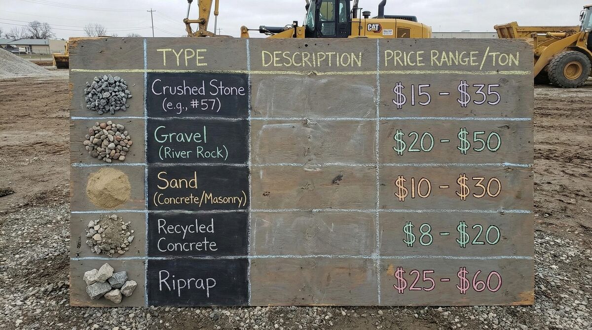 comparison chart showing different aggregate types with their typical price ranges per ton
