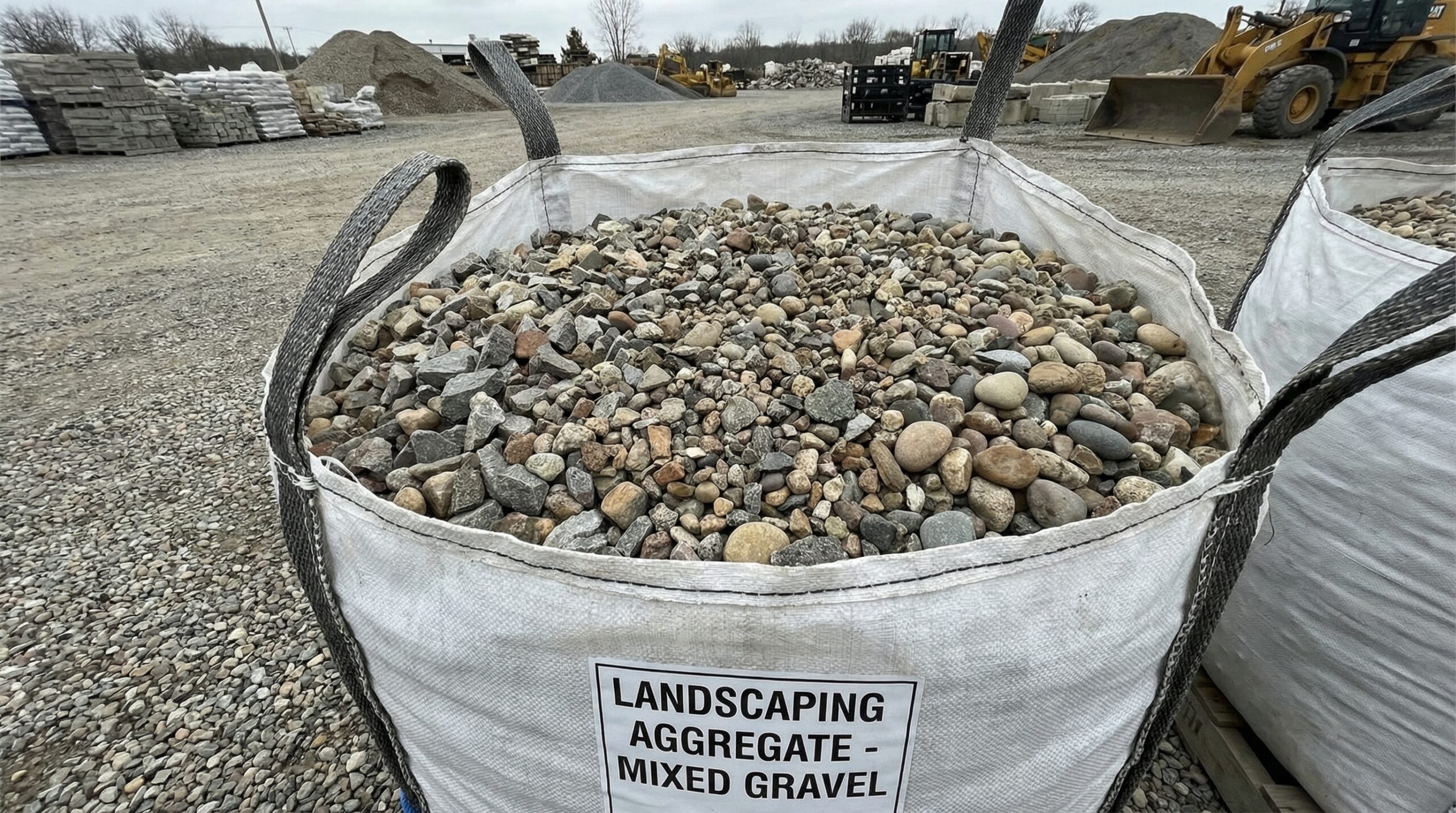 Bulk bag filled with gravel stones showing various sizes