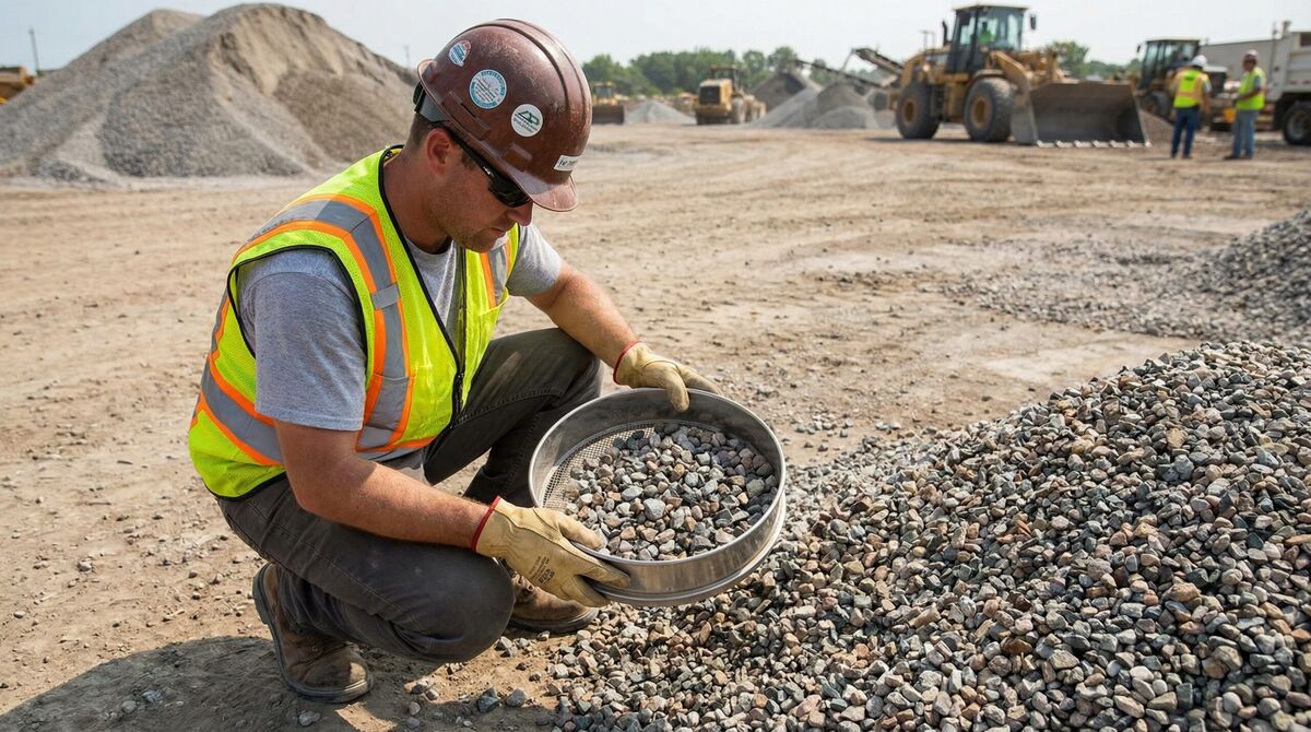 construction worker selecting aggregate sizes for concrete project