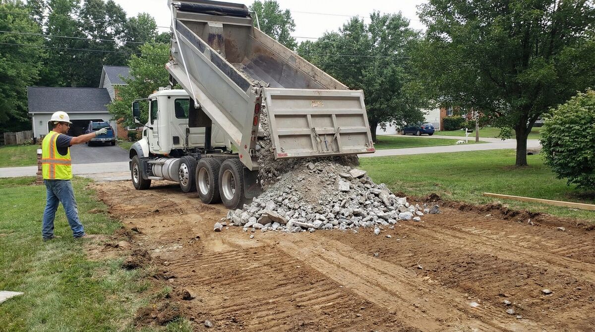 Crushed concrete driveway installation showing proper grading