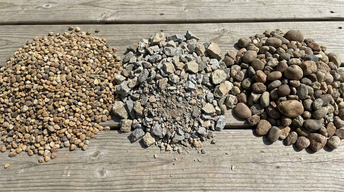 Comparison of different gravel types including crushed stone and pea gravel