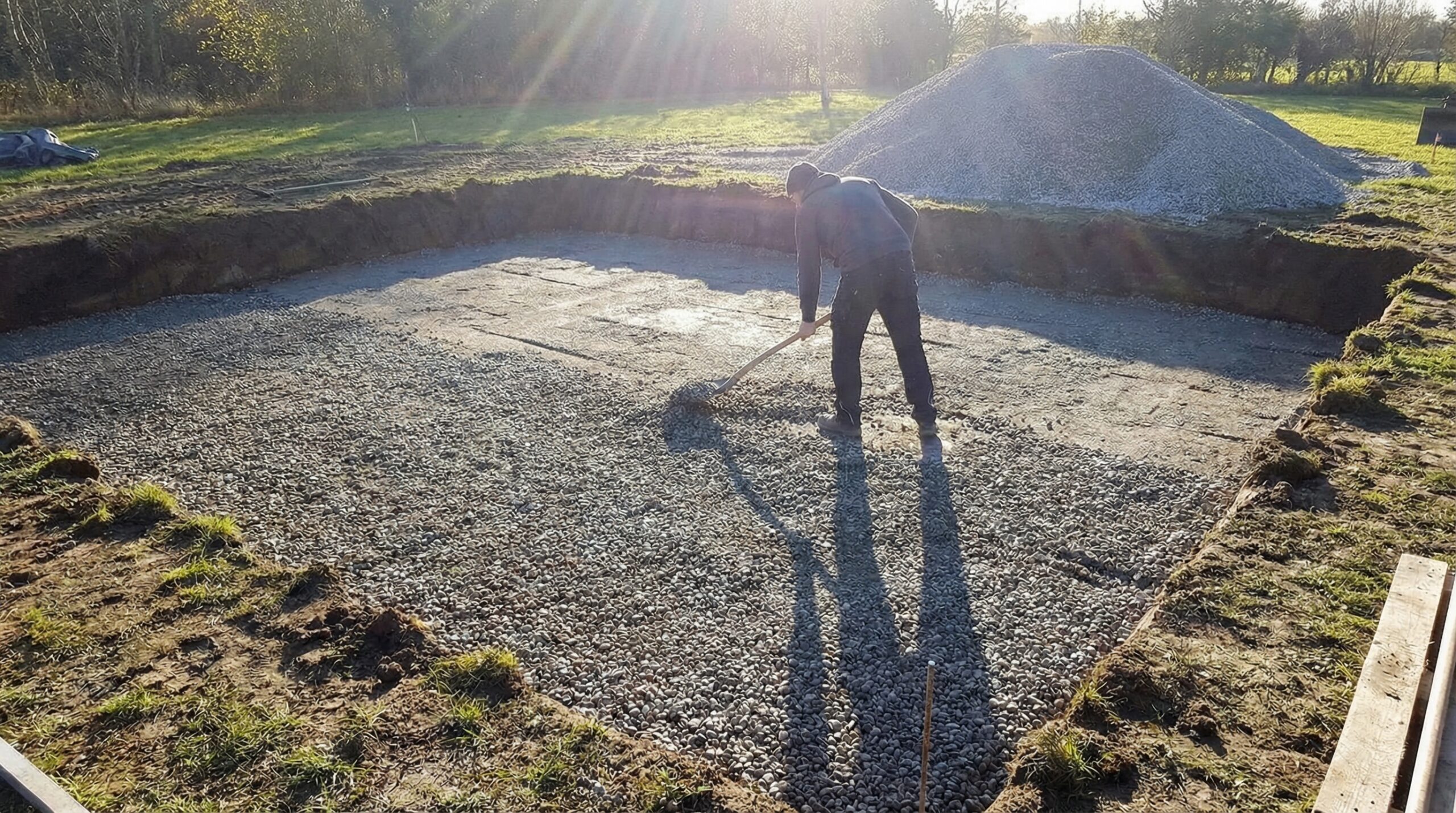 Step by step driveway stone installation process showing base preparation and stone laying