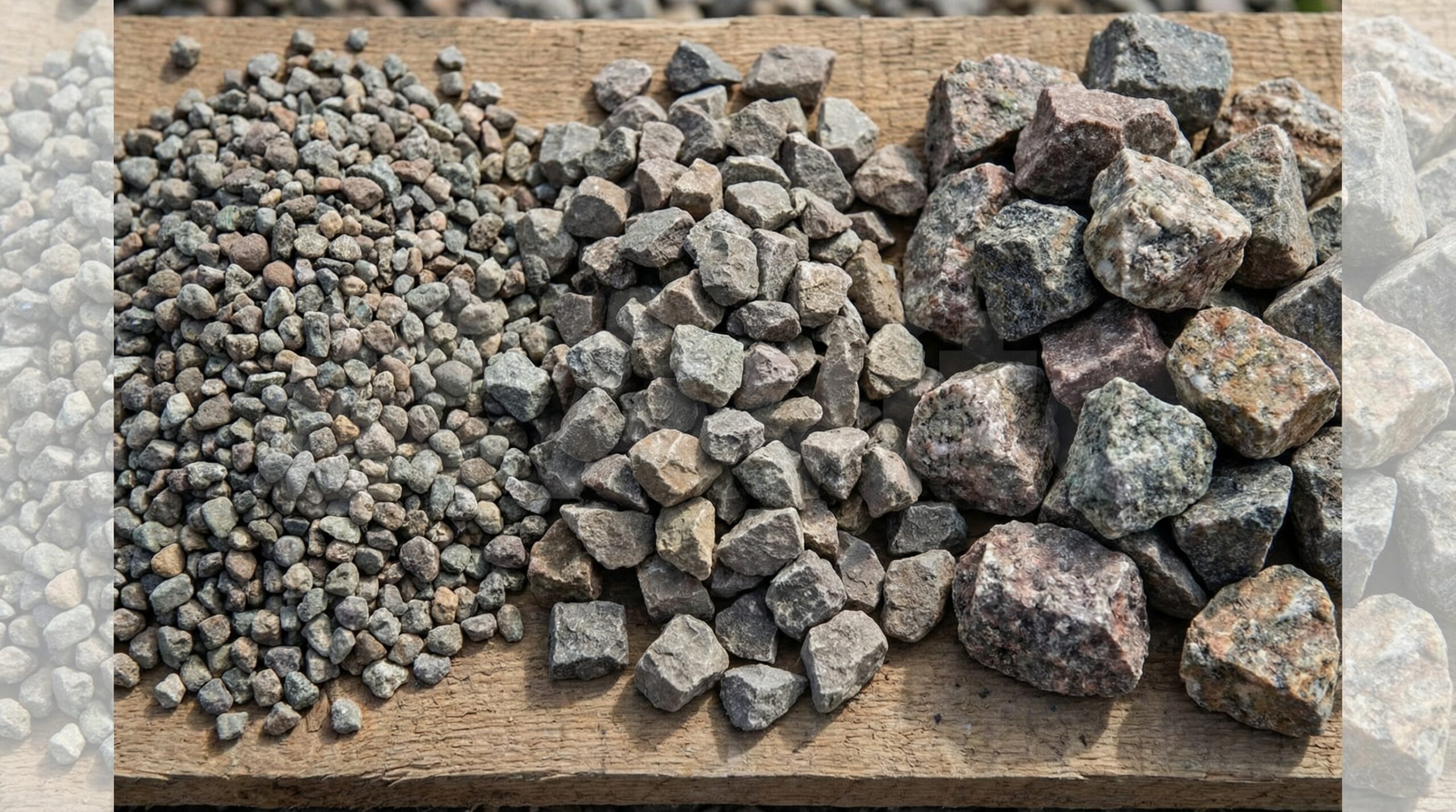 Close-up comparison of small, medium, and large gravel aggregates