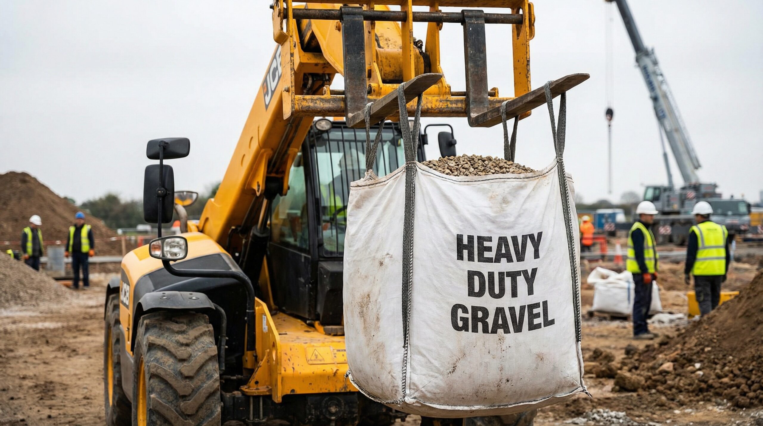 Gravel Bag Being Lifted Construction Equipment
