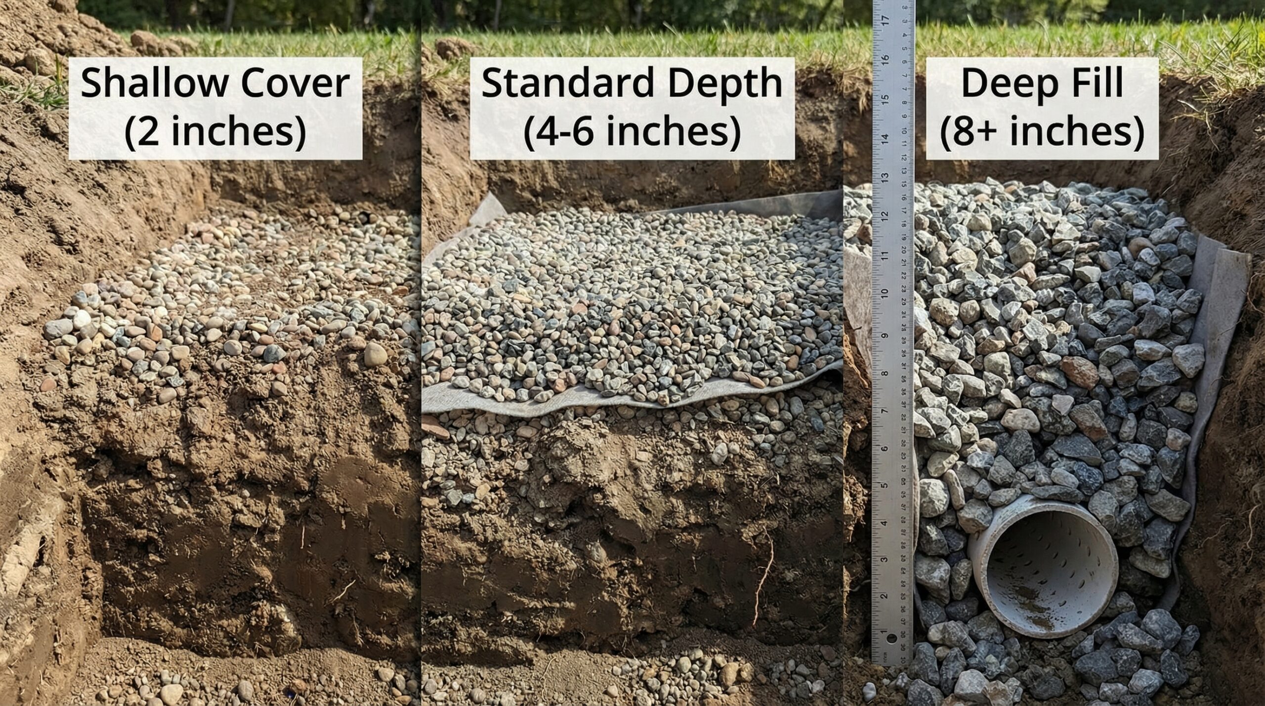 Gravel coverage comparison showing different depth layers