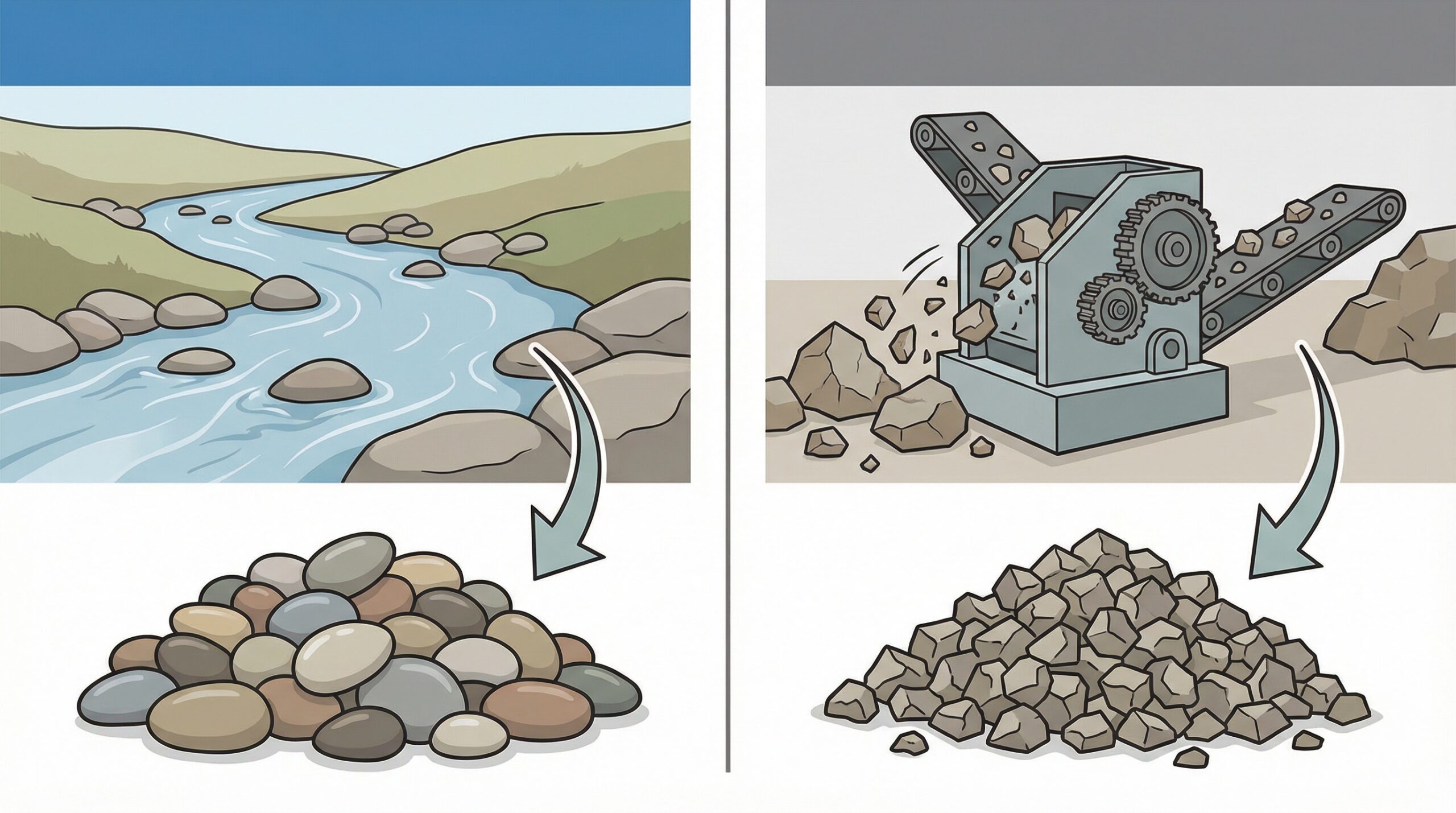 Gravel formation process natural vs manufactured comparison