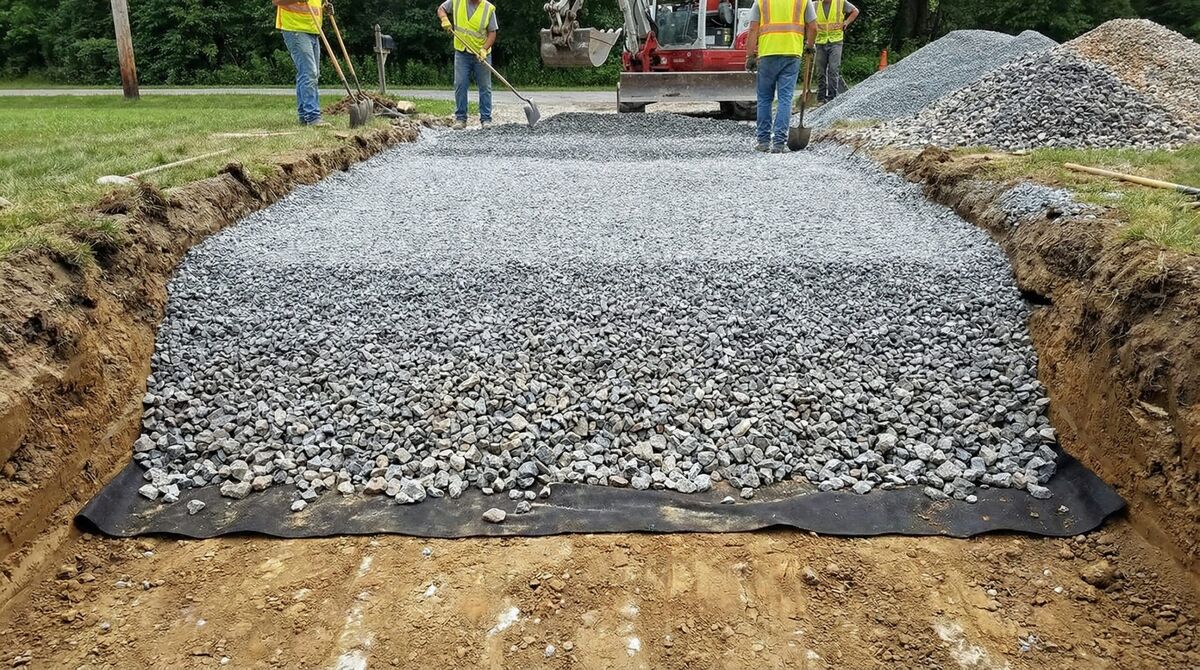 Gravel installation showing layered approach with different sizes