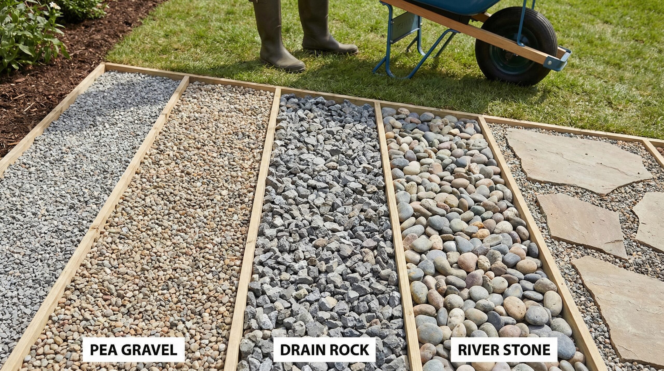 Various gravel aggregate sizes displayed side by side