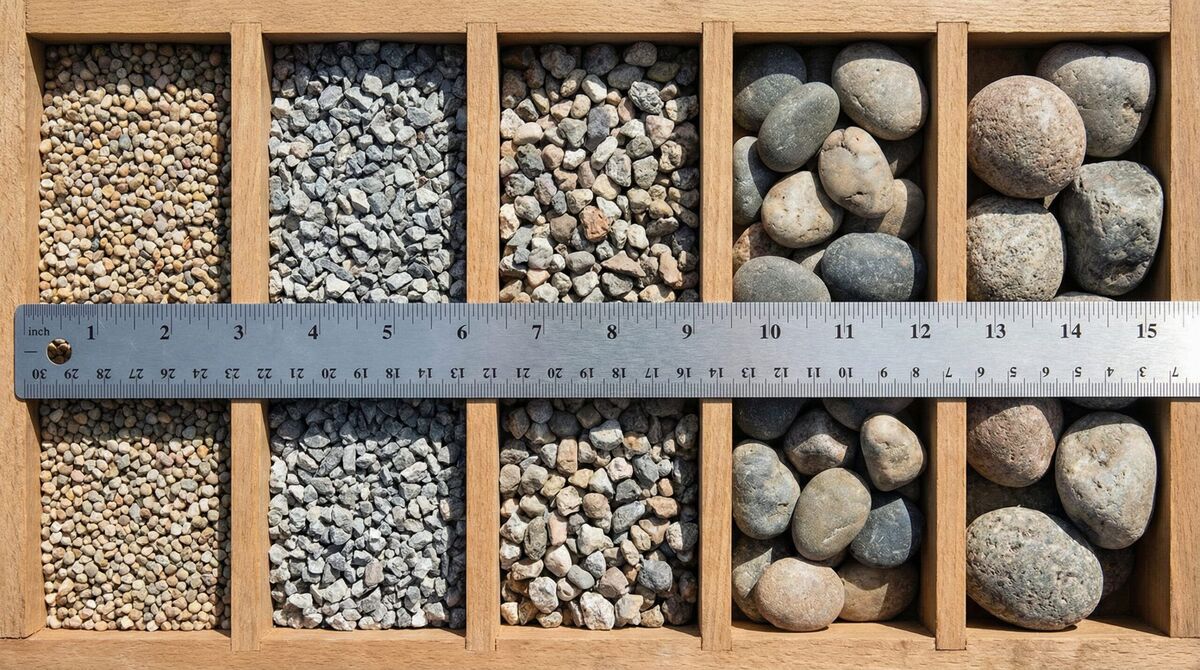 Side by side comparison of gravel sizes with ruler for scale