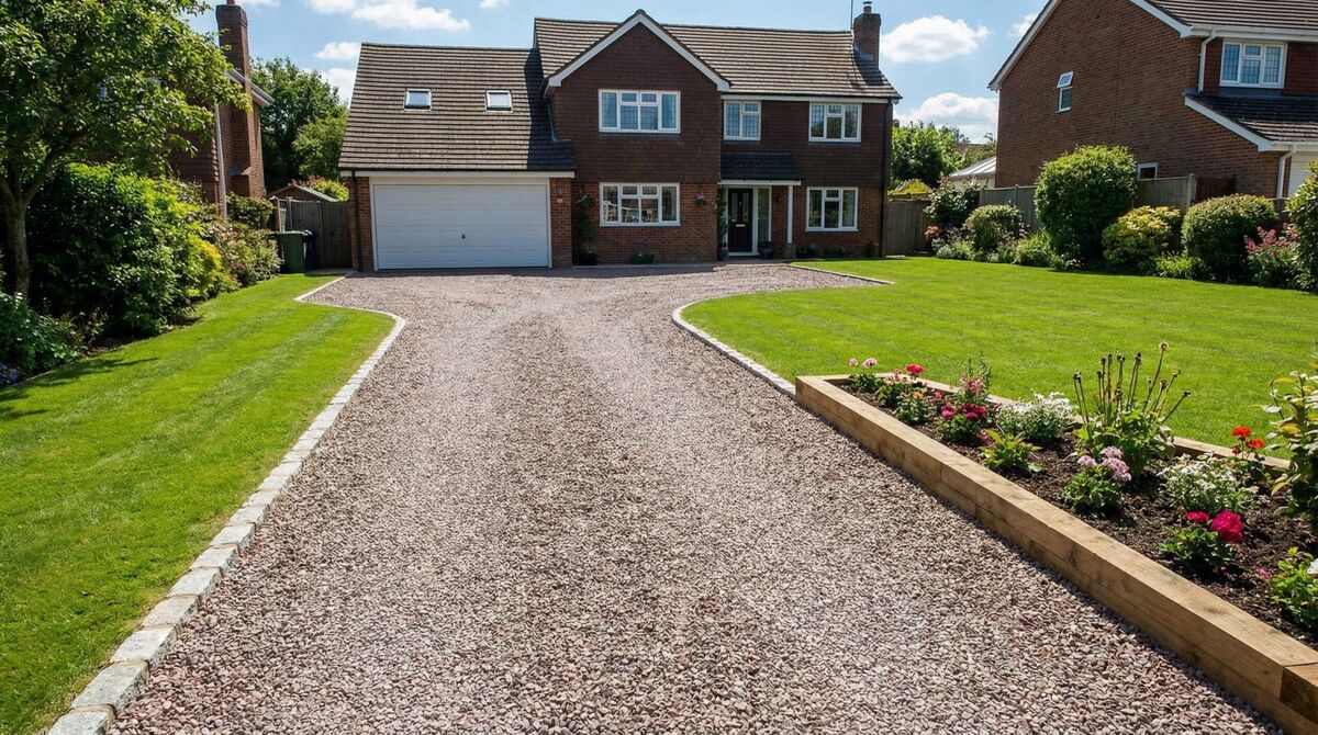 Properly installed gravel driveway with clean edges