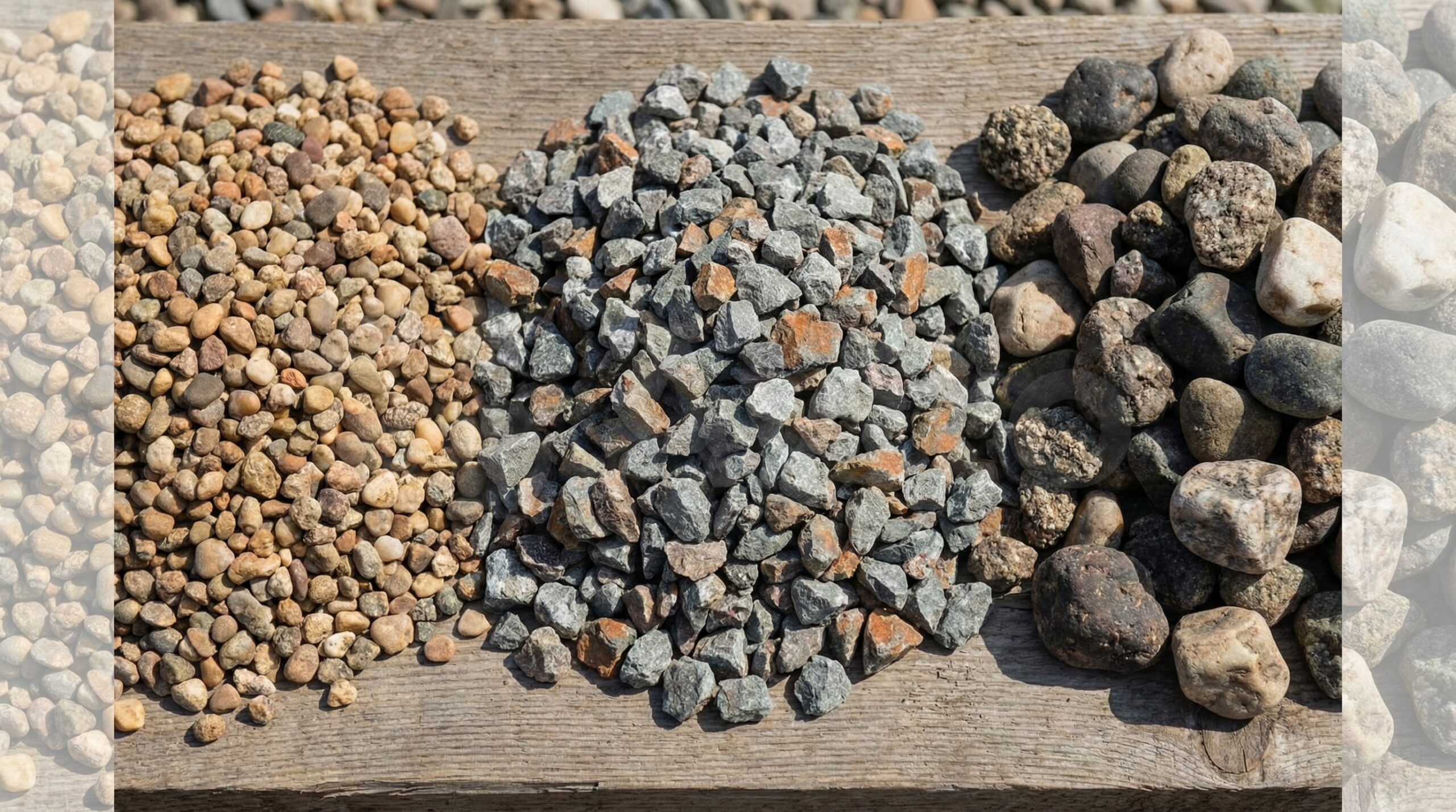 Comparison of three different gravel sizes side by side