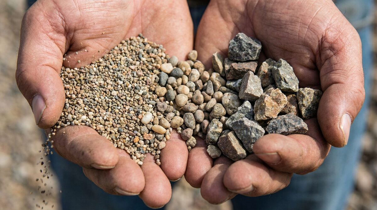 Close-up comparison of different gravel sizes in hands