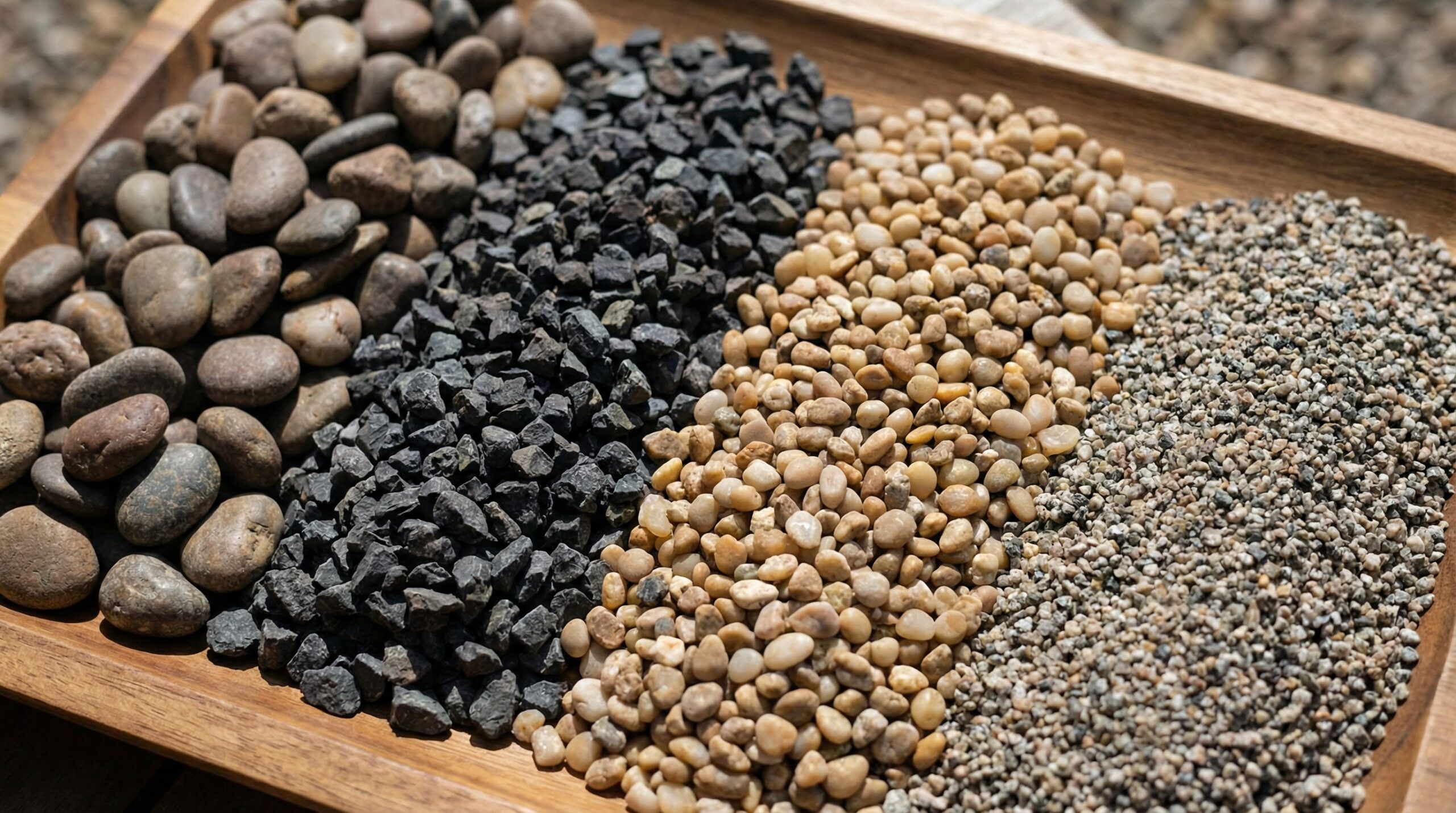 close-up comparison showing different gravel textures and sizes