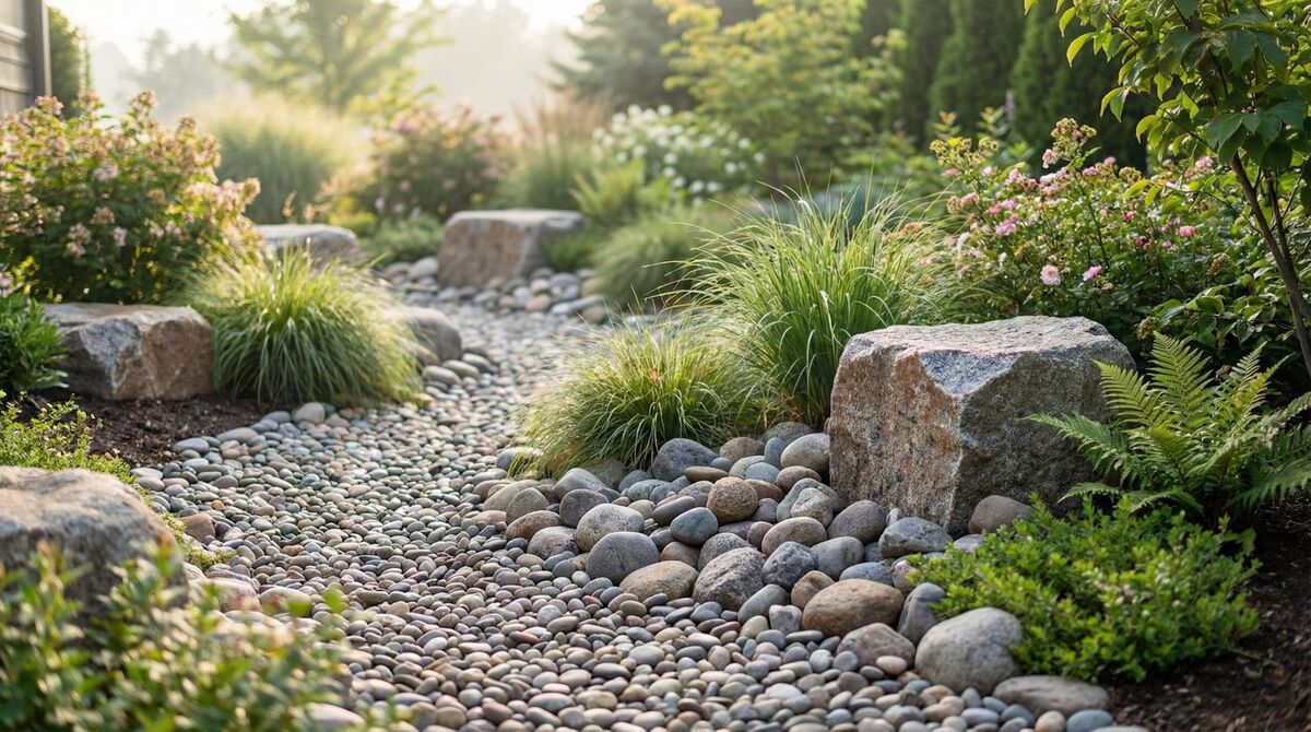 Landscape showing mixed stone sizes creating visual balance