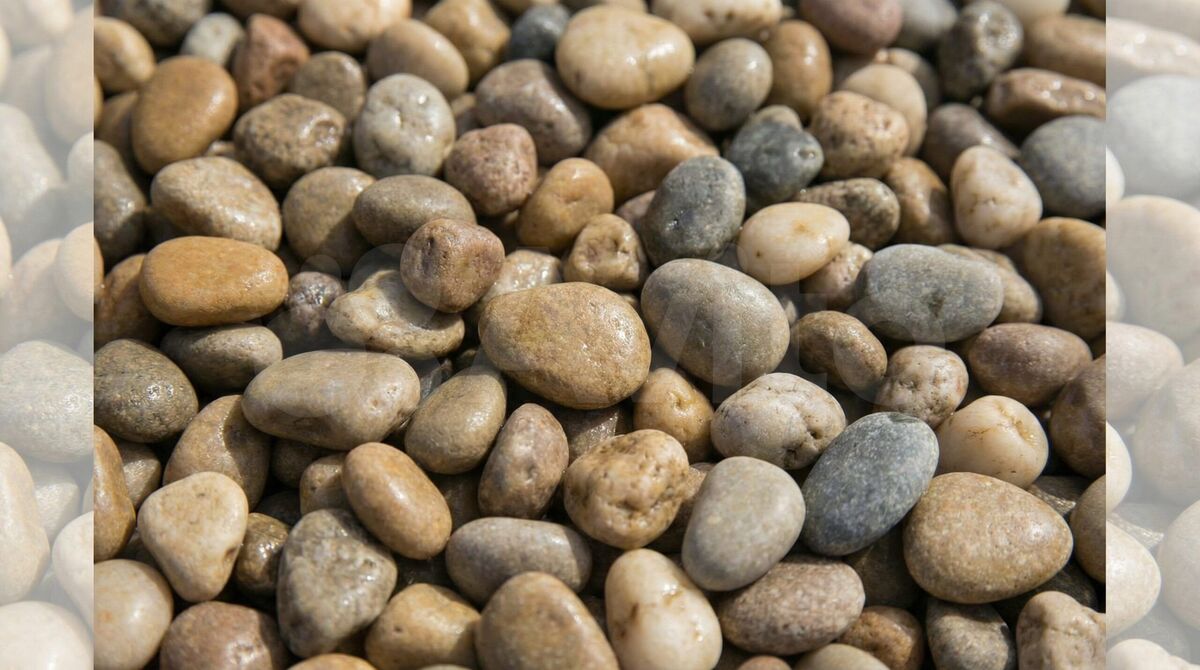 Pea gravel close-up showing smooth rounded stones in natural colors