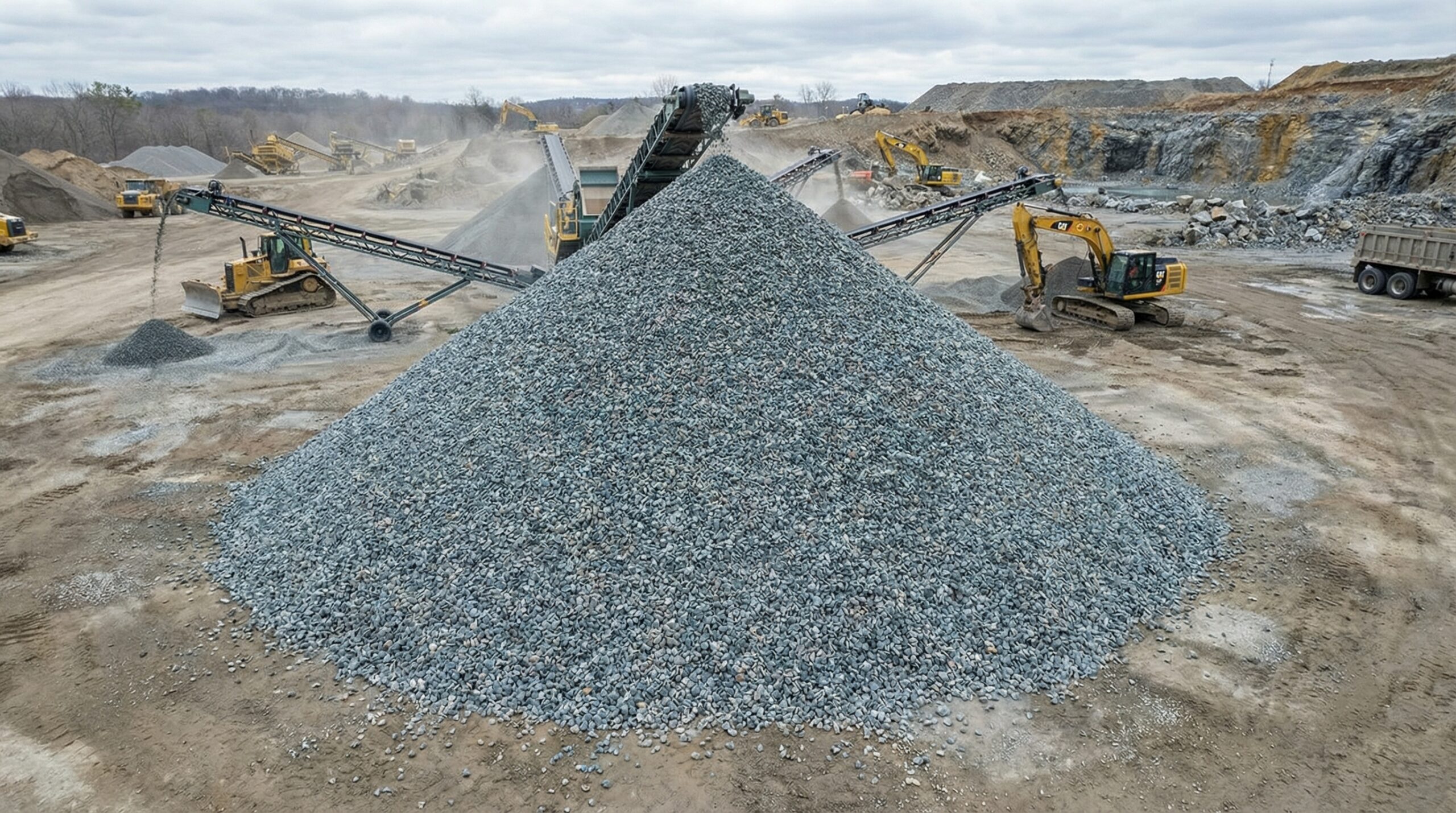 Screened rock pile at construction site
