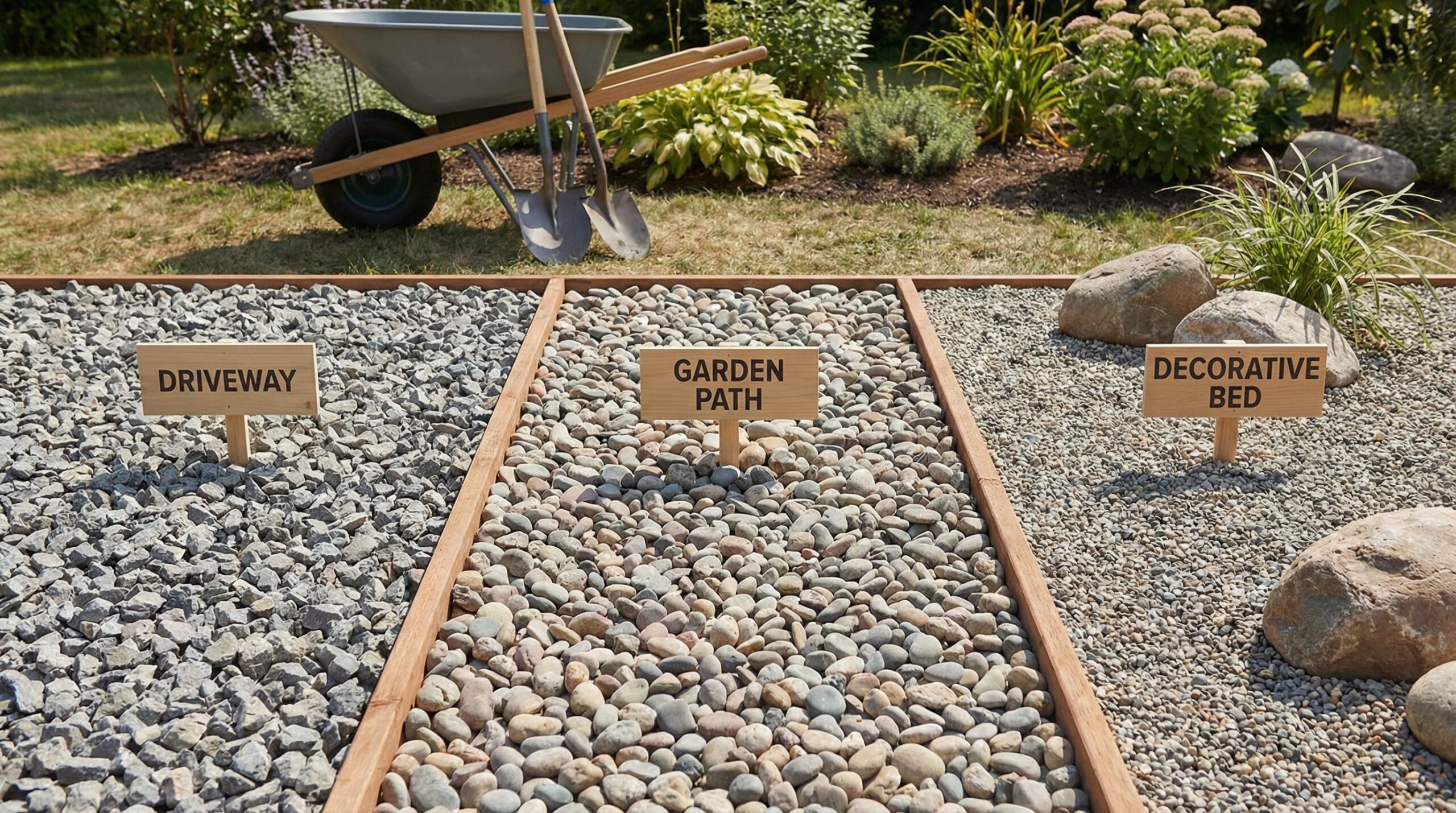 Comparison of stone sizes for different landscaping applications