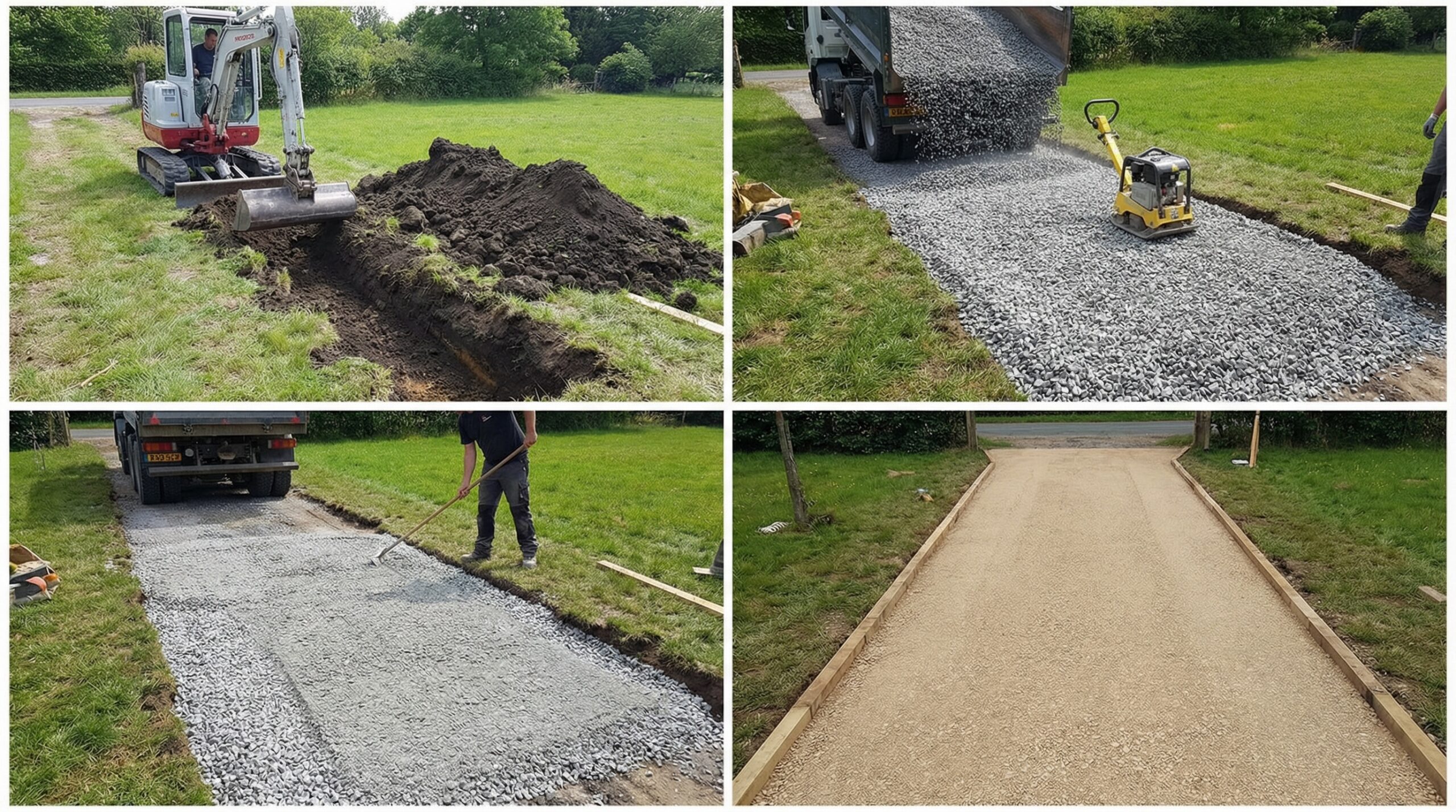 Crushed stone installation process showing proper layering