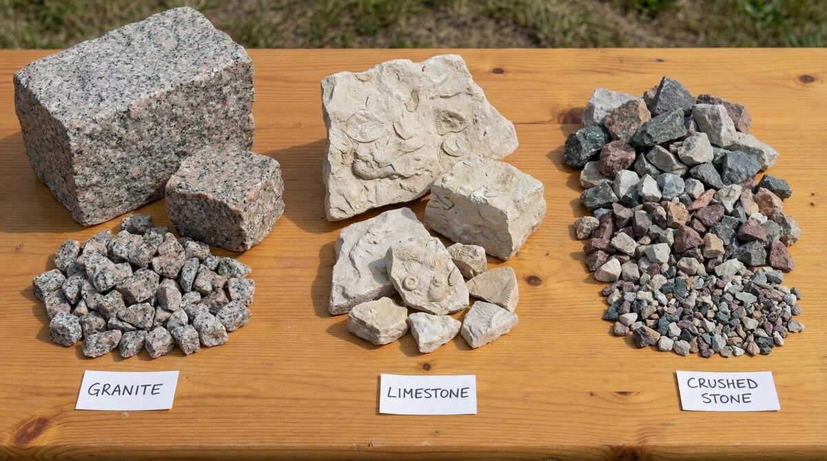 Different stone types size comparison