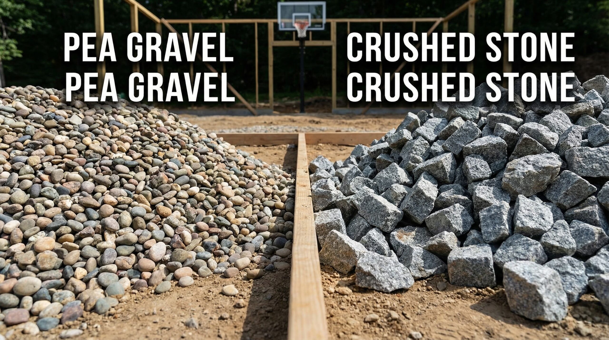 Comparison of pea gravel vs crushed stone for basketball court