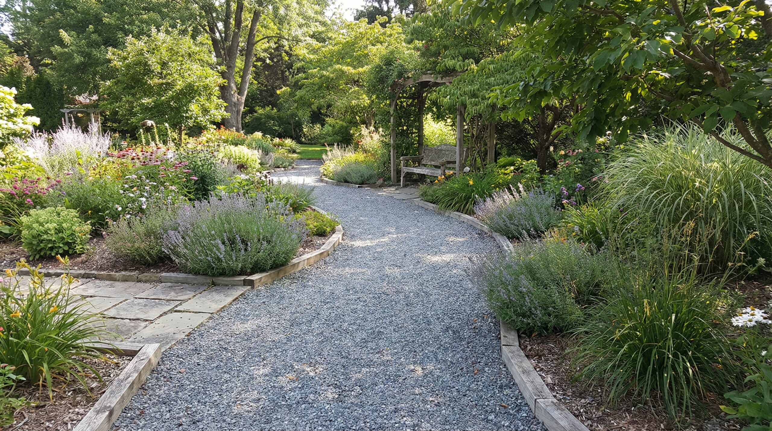 Gravel pathway through garden with proper edging and depth