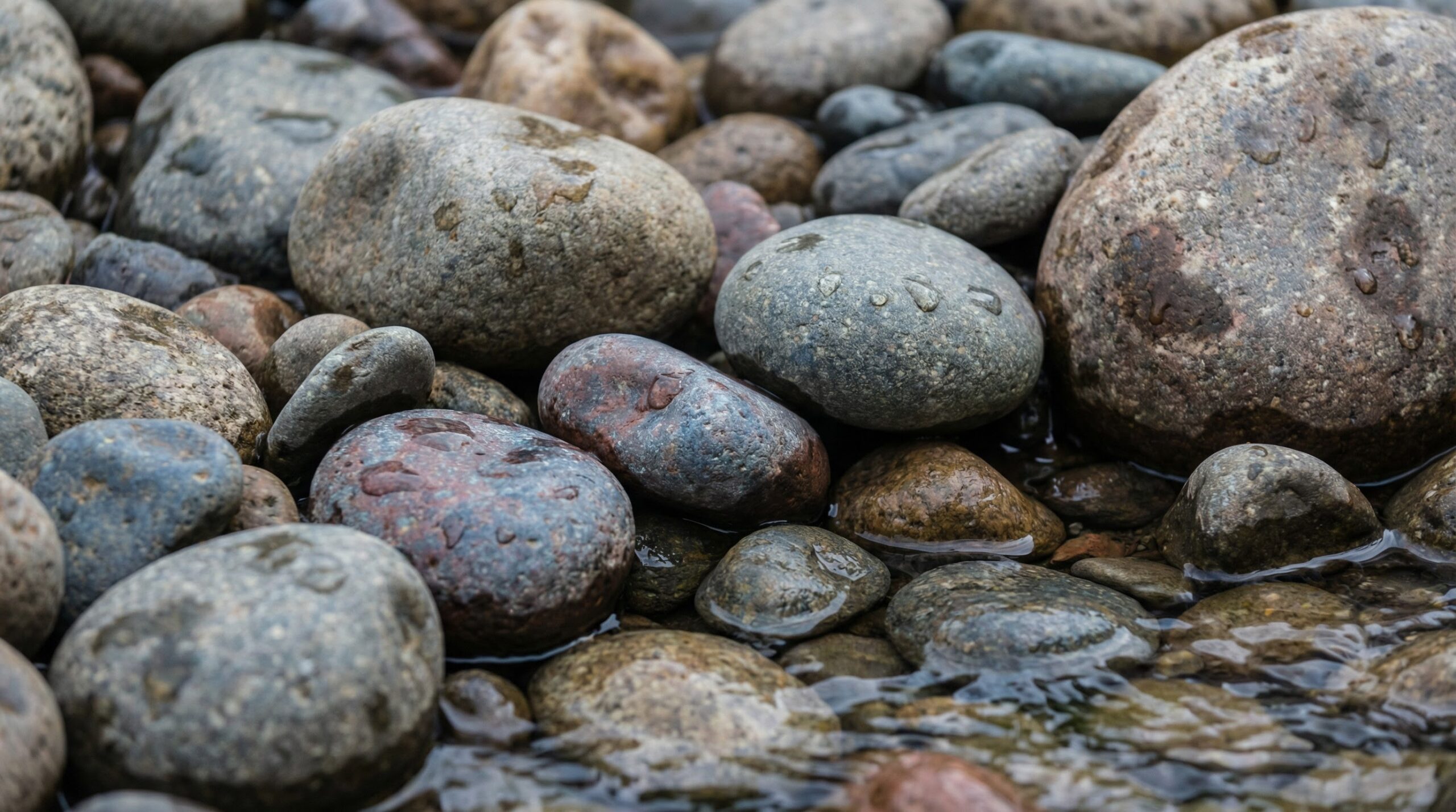 Close-up of river rock showing smooth rounded texture