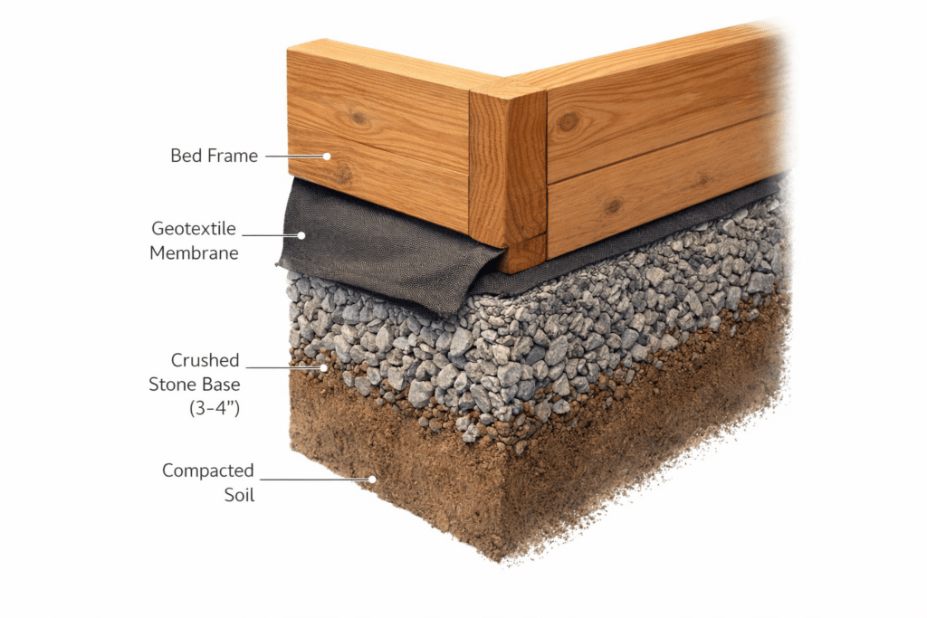 Visualization of the different layers of a raised gravel bed